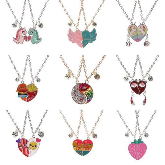 2Pcs Heart-Shaped Magnet Panda Necklaces