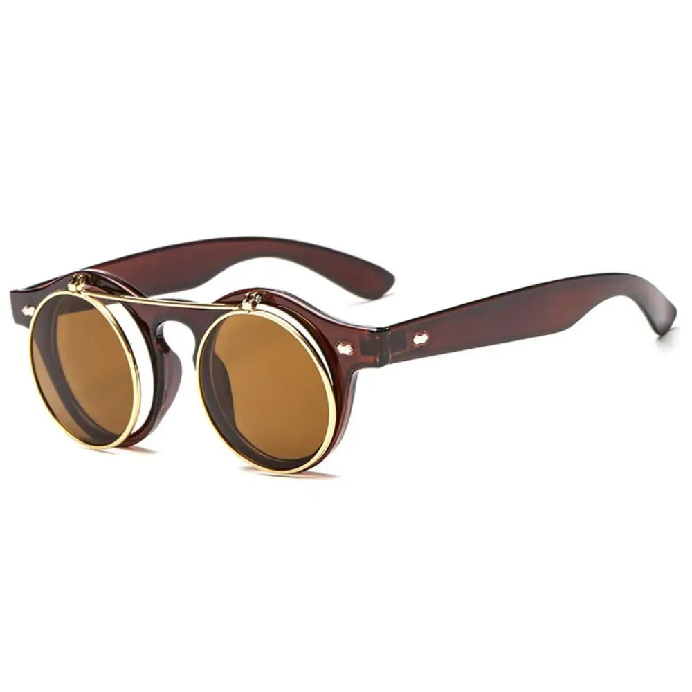 Unisex Retro Round Flip Frame Sunglasses
