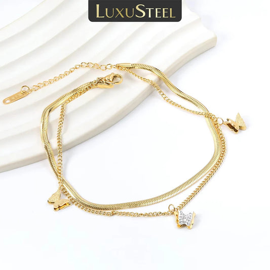 Gold-Silberfarbenes hohles Schmetterlings-Fußkettchen-Armband