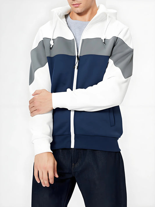 Men's Autumn Winter Sports Color Block Zip Up Hoodie