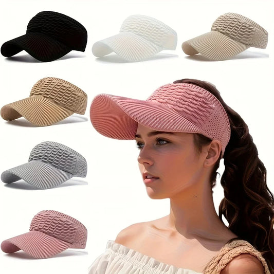 Women's Breathable Knitted Tennis Sun Shield Visor - Knitted Hollow Top Duckbill Cap