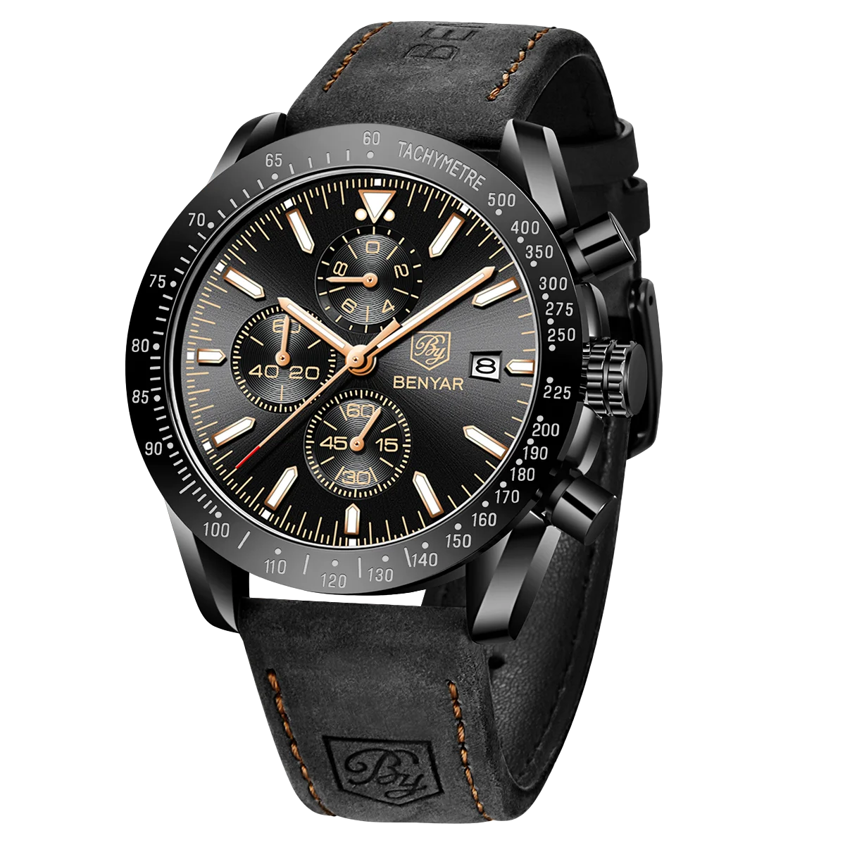 Montre chronographe à quartz pour homme – Montre-bracelet analogique étanche avec bracelet en cuir