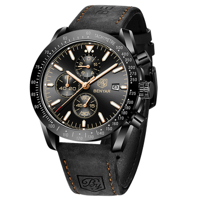 Montre chronographe à quartz pour homme – Montre-bracelet analogique étanche avec bracelet en cuir