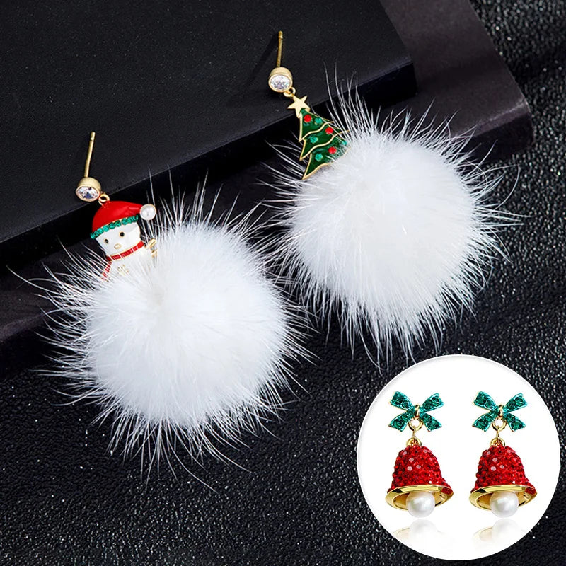 Xmas Santa Claus Drop Earrings with Tassel