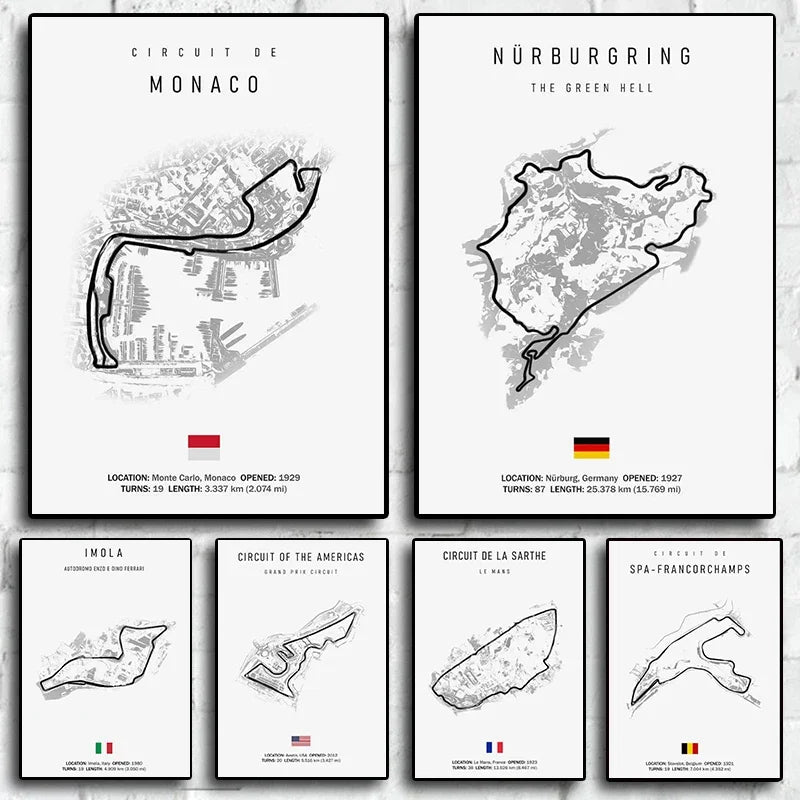 Monaco F1 Leinwand-Wandkunst, nordische Ästhetik