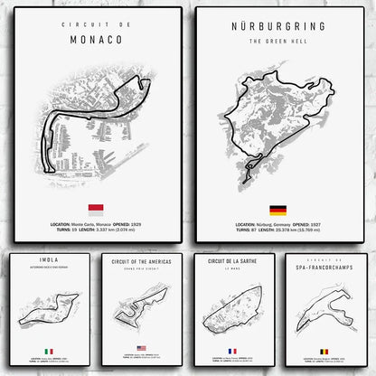 Monaco F1 Leinwand-Wandkunst, nordische Ästhetik