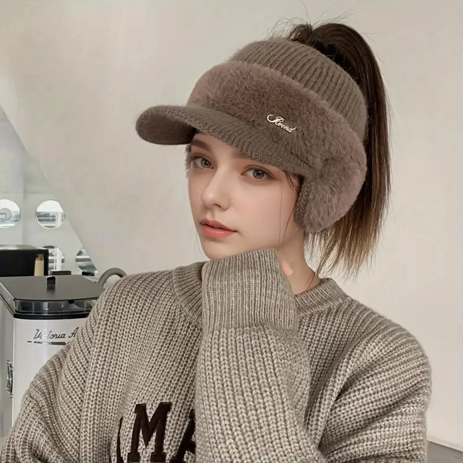 Women's Winter Windproof Ear Wing Knitted Cap