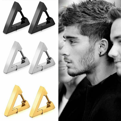 Geometric Triangle Stainless Steel Earrings - Unisex Punk Hoop Earrings for Men