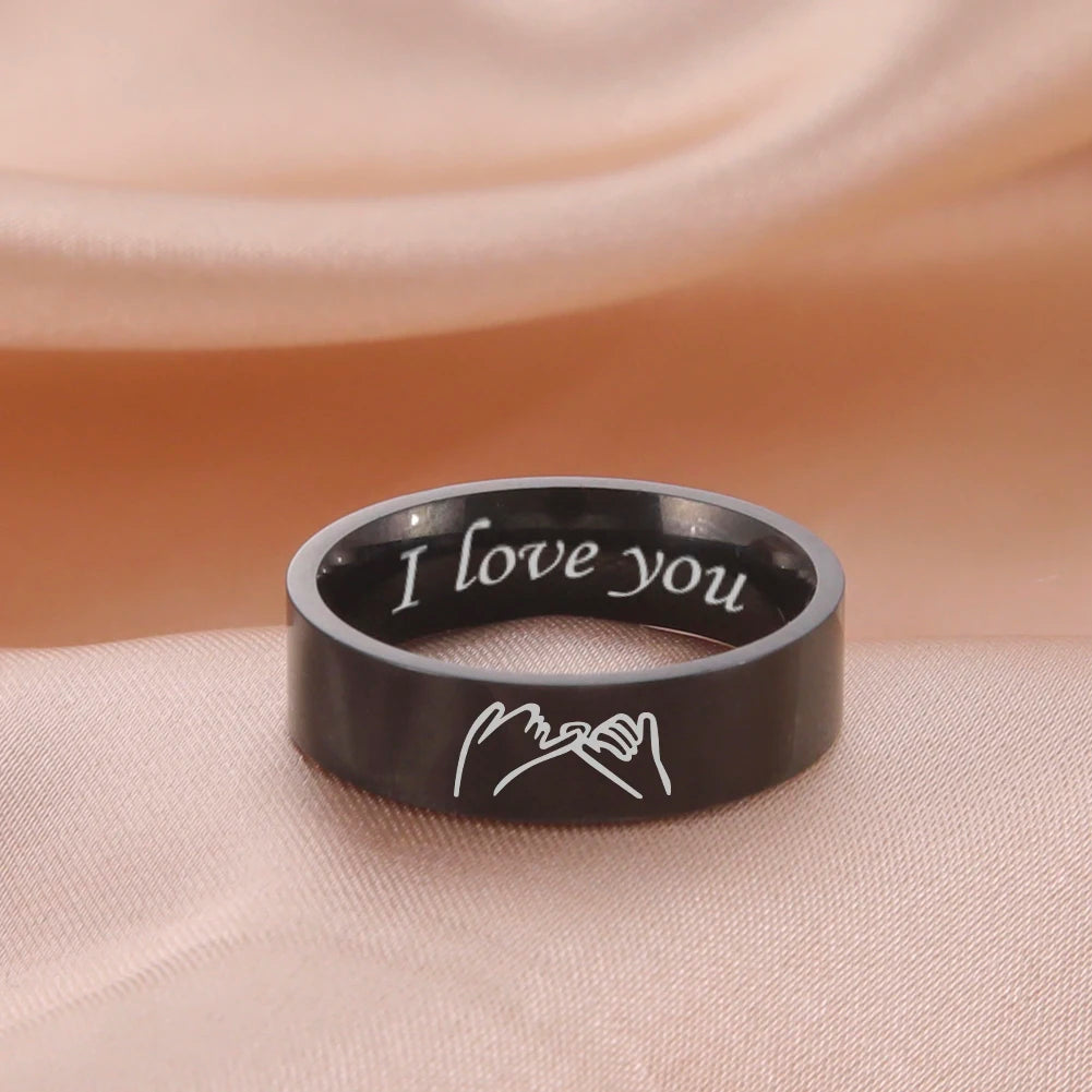 Bagues de promesse pour couple en acier inoxydable – Bague assortie gravée « Je t'aime »