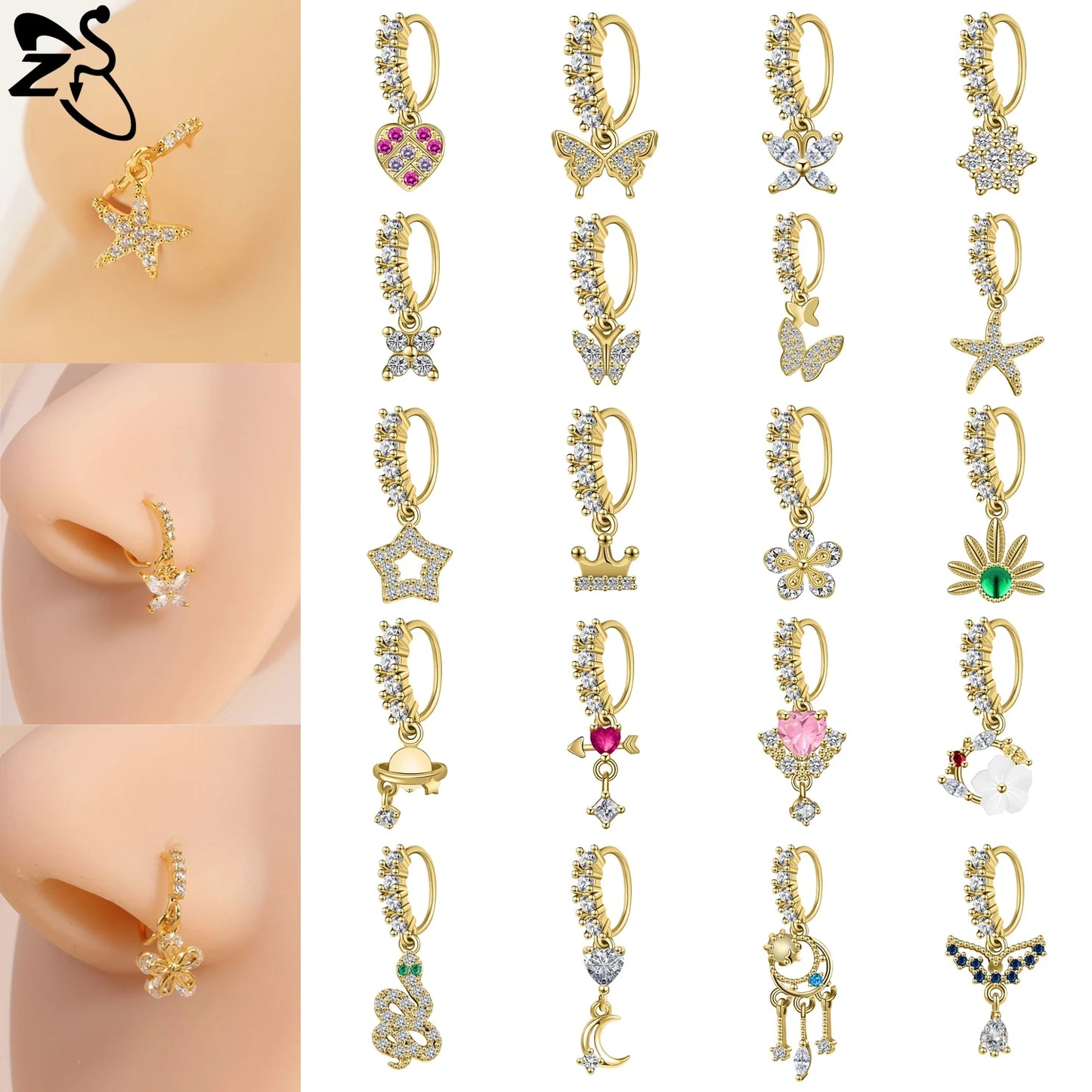 Hochwertige baumelnde Nasenringe mit CZ-Herzen für Frauen