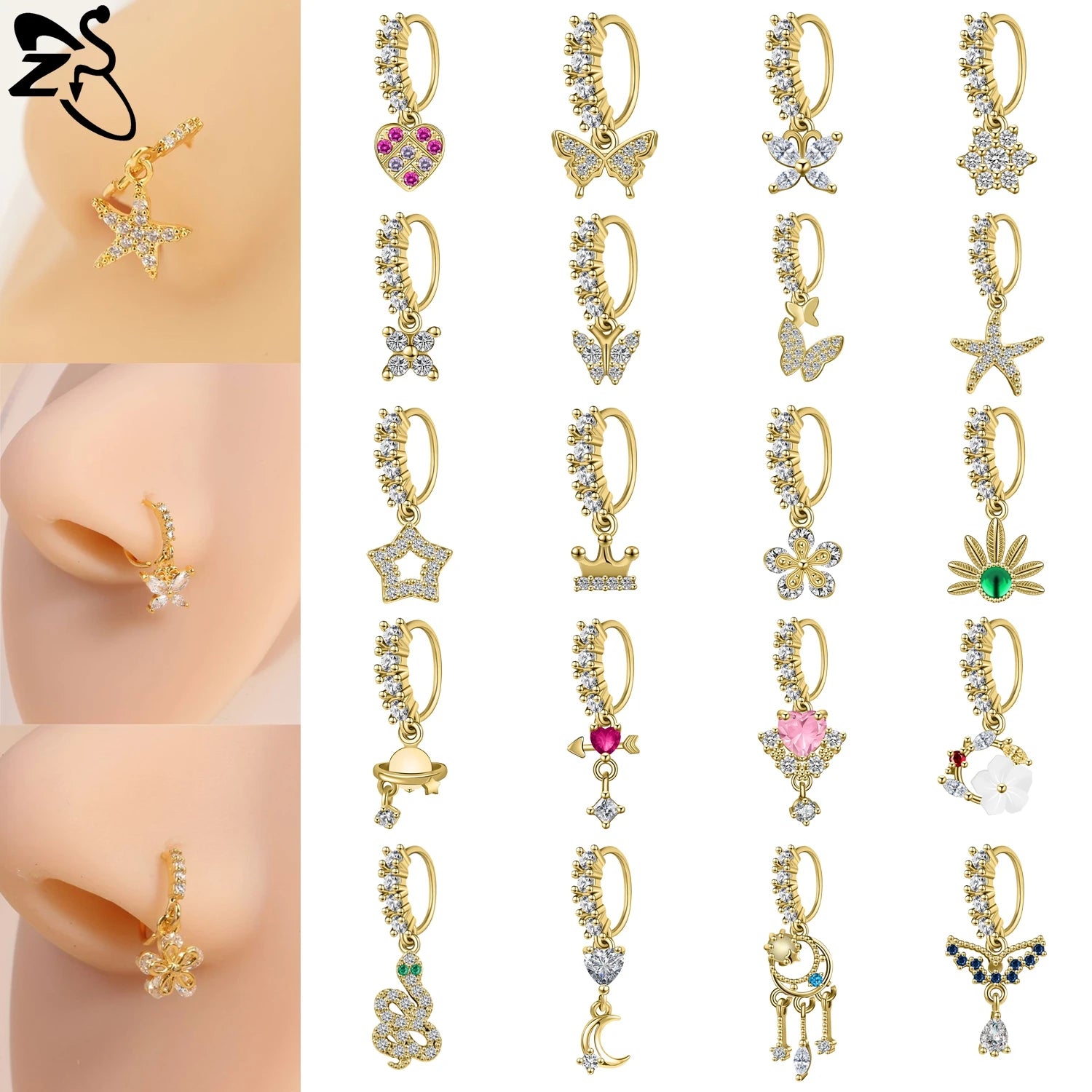 Hochwertige baumelnde Nasenringe mit CZ-Herzen für Frauen