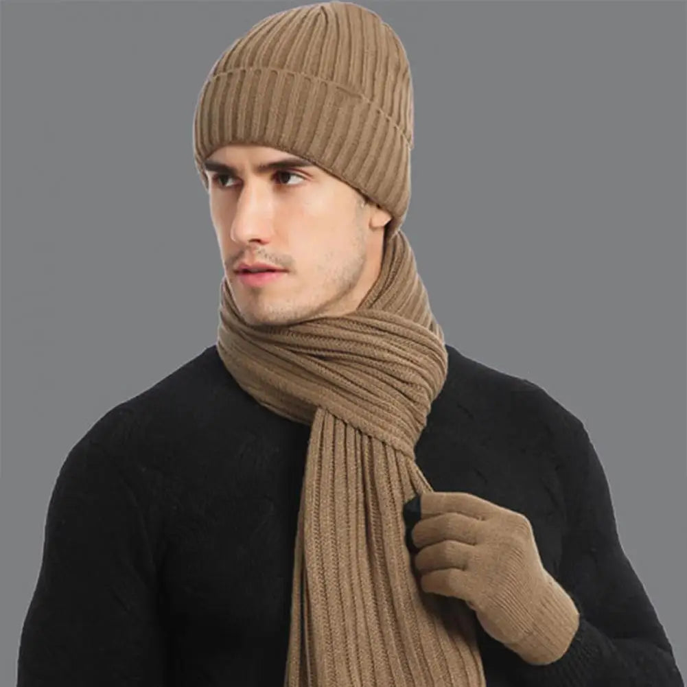 3 Pcs Winter Warm Beanie Hat Long Scarve