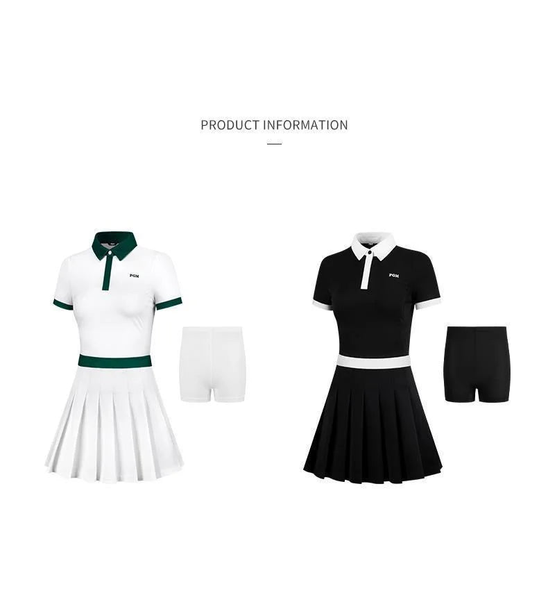 Damen Kurzarm Slim Plissee Golf Polo Shirt Rock Kleider