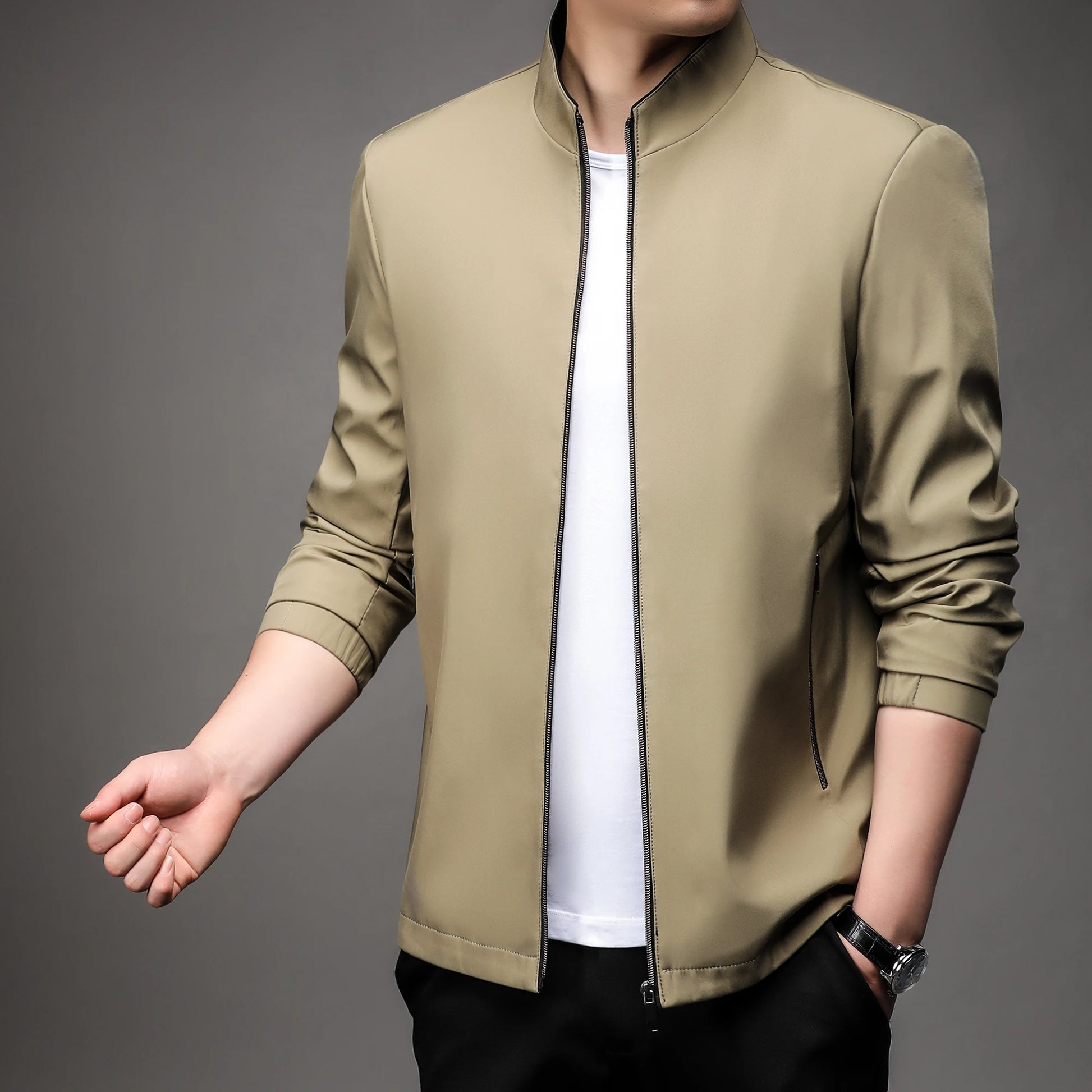 Men's Lightweight Stand Collar Spring Zip-Up Jacket