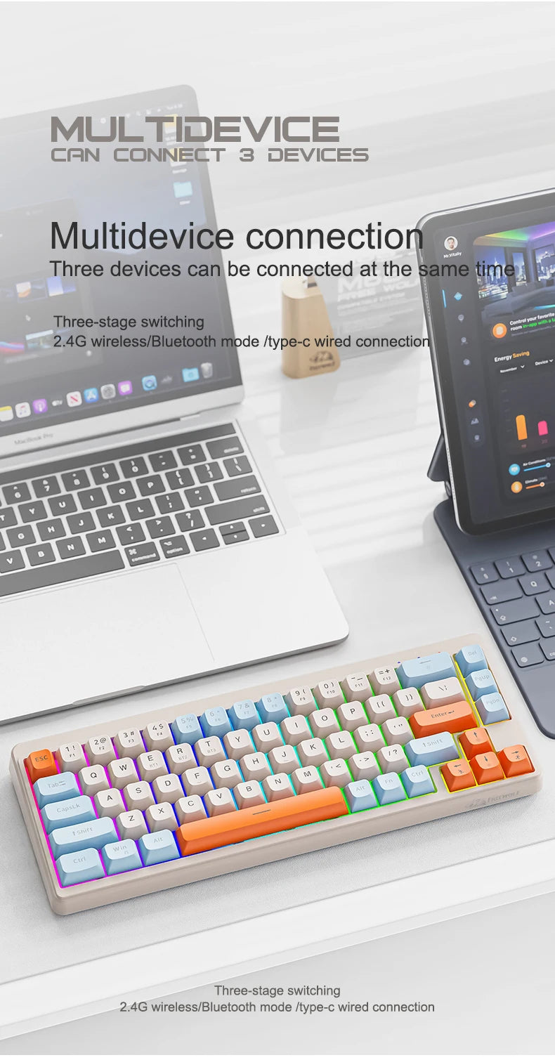 Kabellose mechanische Tastatur, Bluetooth, Dualmodus, Hot-Swap-fähig, Mini, 68 Tasten, roter Schalter, für PC, PS4, Xbox, iPhone, iPad