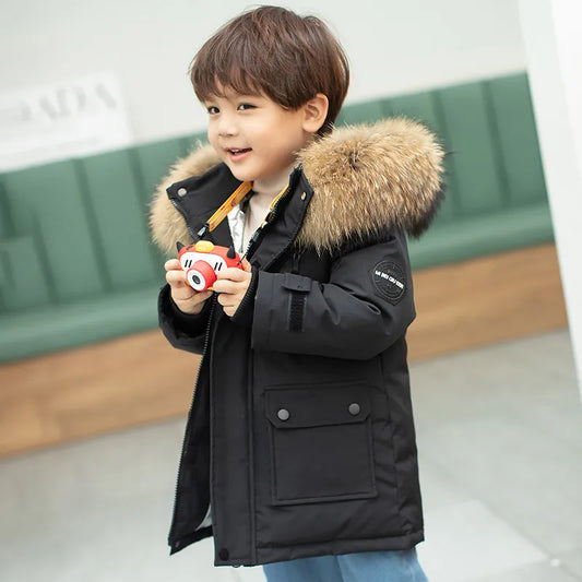 Winter-Daunenjacke für Kinder mit Kapuze aus Kunstfell