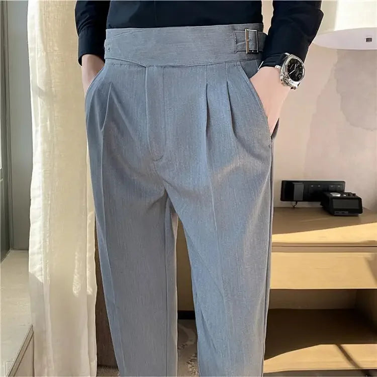 Men’s Classic Slim Fit Office Trousers - High Waist Vintage Pants