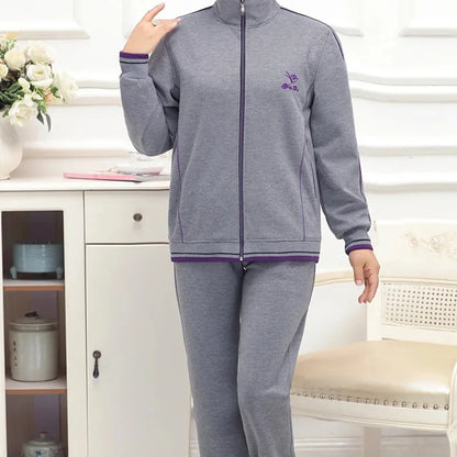 Women's Embroidered Zipper Autumn Winter Knitted Two Piece Set
