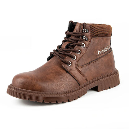 Chaussures imperméables pour hommes, bottes en cuir à tête en acier, chaussures de construction indestructibles marron