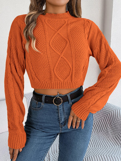 Lässiger, kurzer Strickpullover für Damen – Unifarbenes Langarm-Strickoberteil