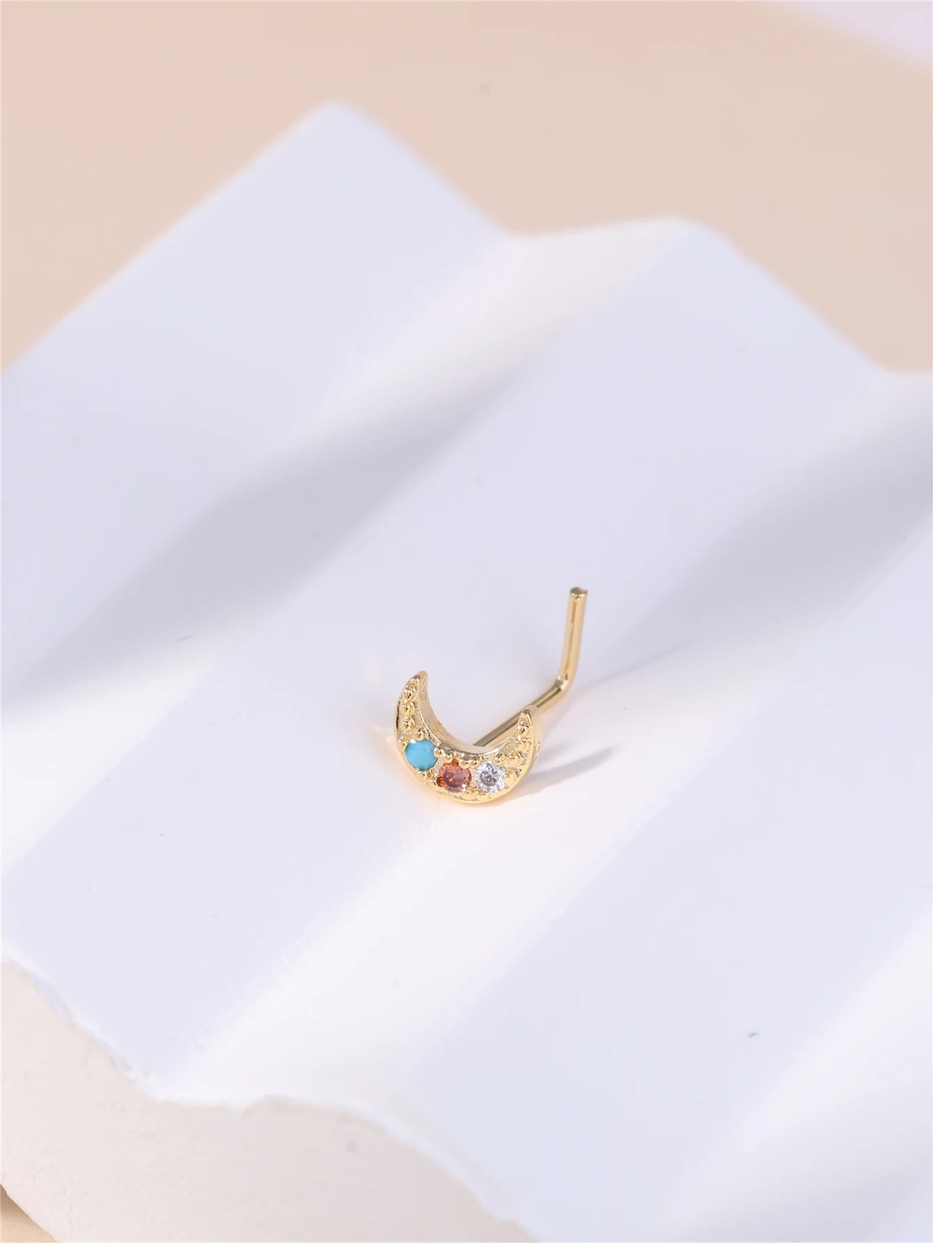 Crescent Moon L-Shaped Nose Stud with CZ