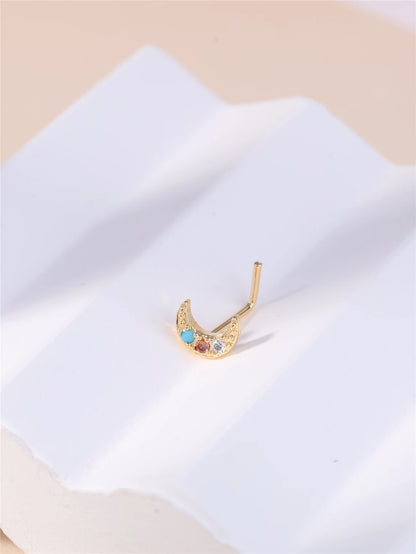 Crescent Moon L-Shaped Nose Stud with CZ