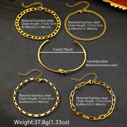 Wasserdichtes Edelstahl-Armbandset für Damen – Goldfarbene, mehrlagige, stapelbare Armreifen