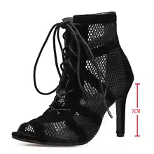 Women's High Heels Hollow Mesh Lace-Up Cross-tied Ankle Shoes