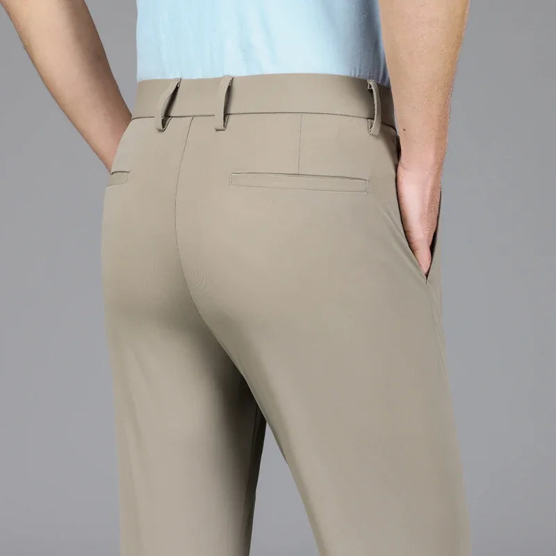 Men's Ice Silk High Waist Slim Fit Suit Pants