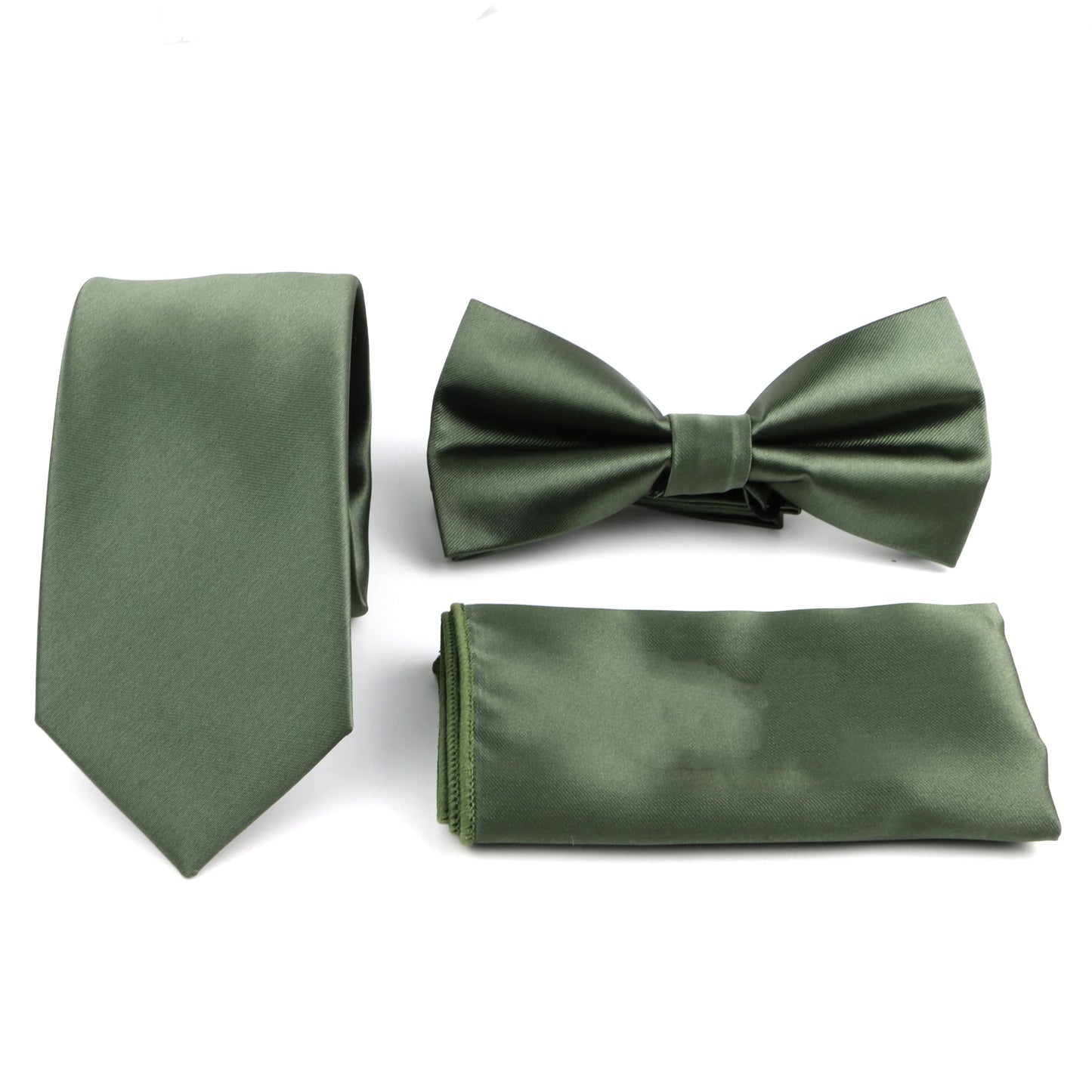 Men’s Solid Color Tie Set – Polyester Necktie Bow Tie Pocket Square & Cufflinks