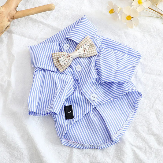 Bowknot Striped Shirts for Dogs Clothing