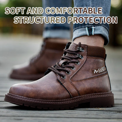 Chaussures imperméables pour hommes, bottes en cuir à tête en acier, chaussures de construction indestructibles marron