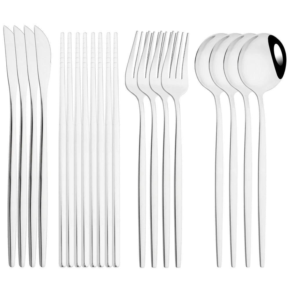 Edelstahl-Geschirrset in Gold und Grün