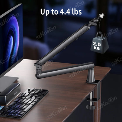 Studio Microphone Boom Arm Adjustable Riser Low‑Profile Mic Stand with Cable Management