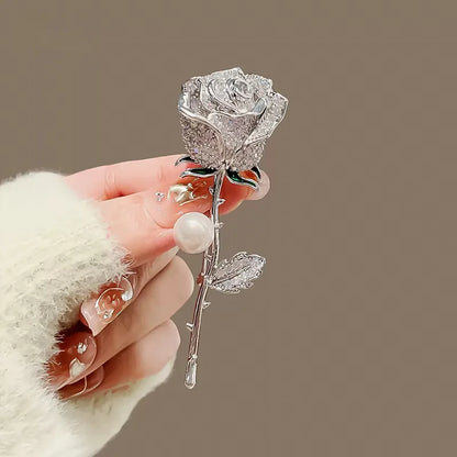 Golden Tulip Flower Pearl Brooch for Women – CZ Rhinestone Crystal Metal Pin