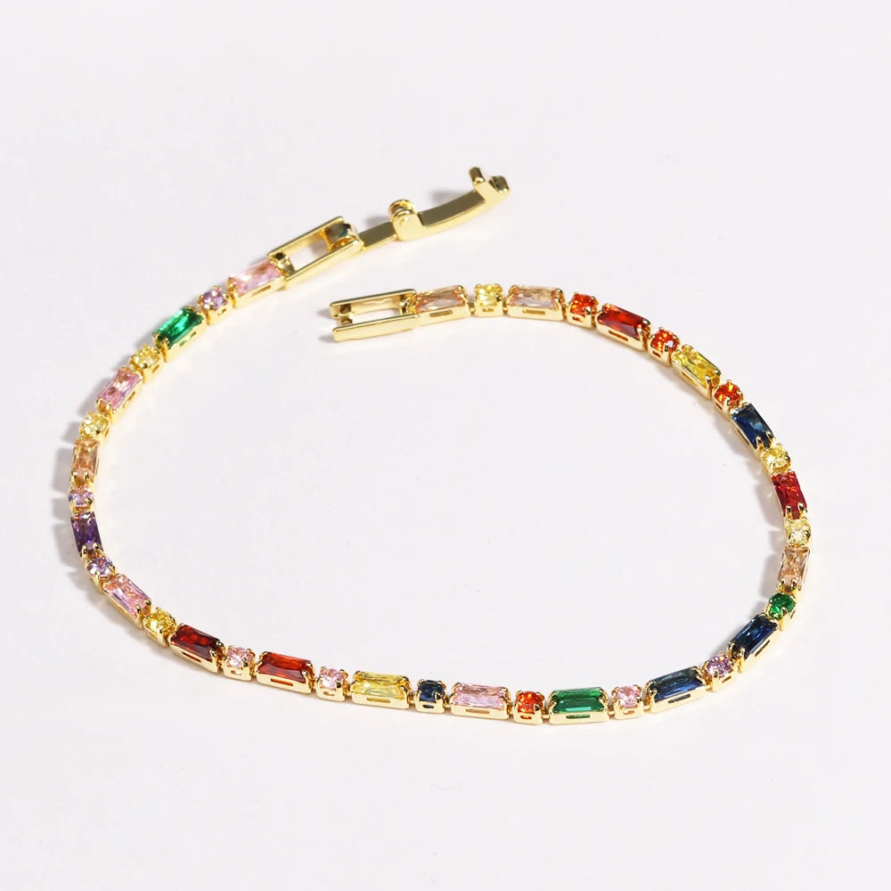 Colorful CZ Tennis Chain Bracelet for Women – Crystal Iced Out Zircon Chain Bangle