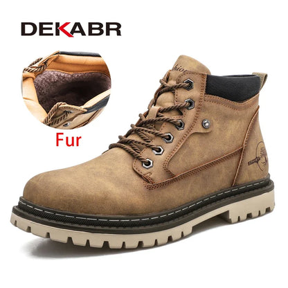 Men’s Warm Fur Lined Boots –  Wear-Resistant Comfort Retro Winter Shoes