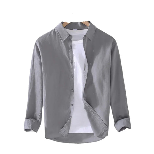 Men's Long Sleeve Cotton Linen Turn Down Collar Shirt