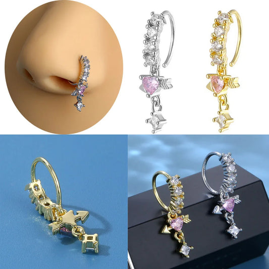 High-Quality CZ Heart Dangle Nose Rings for Women