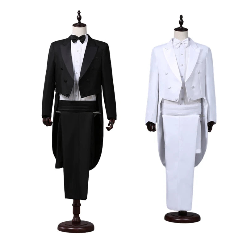 Custom Tailcoat Suits for Men - White/Black/Grey/Burgundy