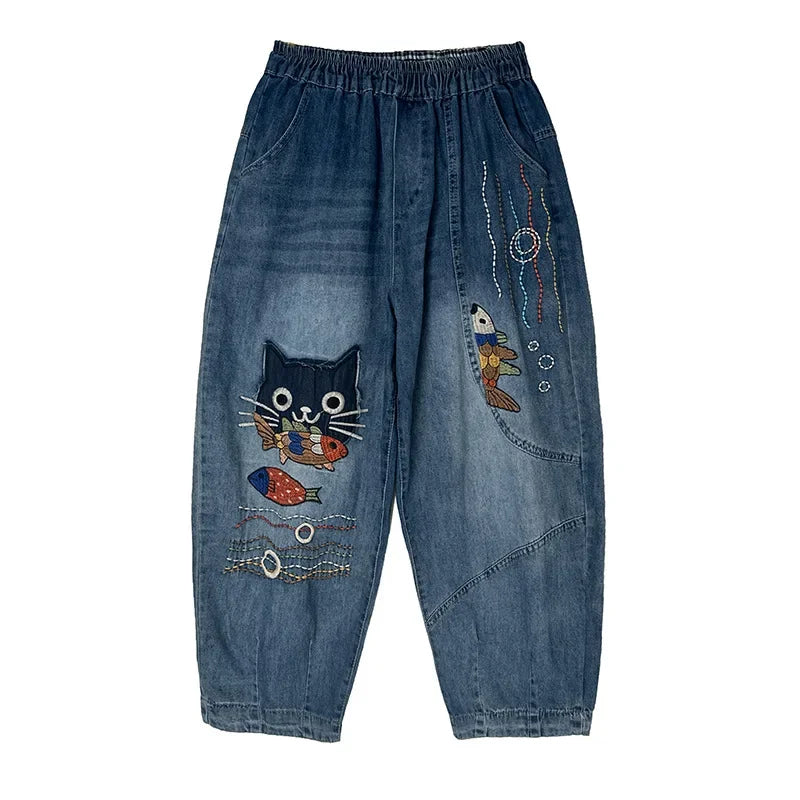 High Waist Breeches Pockets Mom Harem Blue Jeans