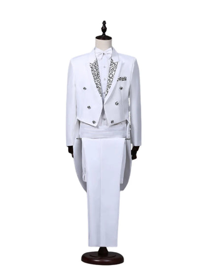 Custom Tailcoat Suits for Men - White/Black/Grey/Burgundy