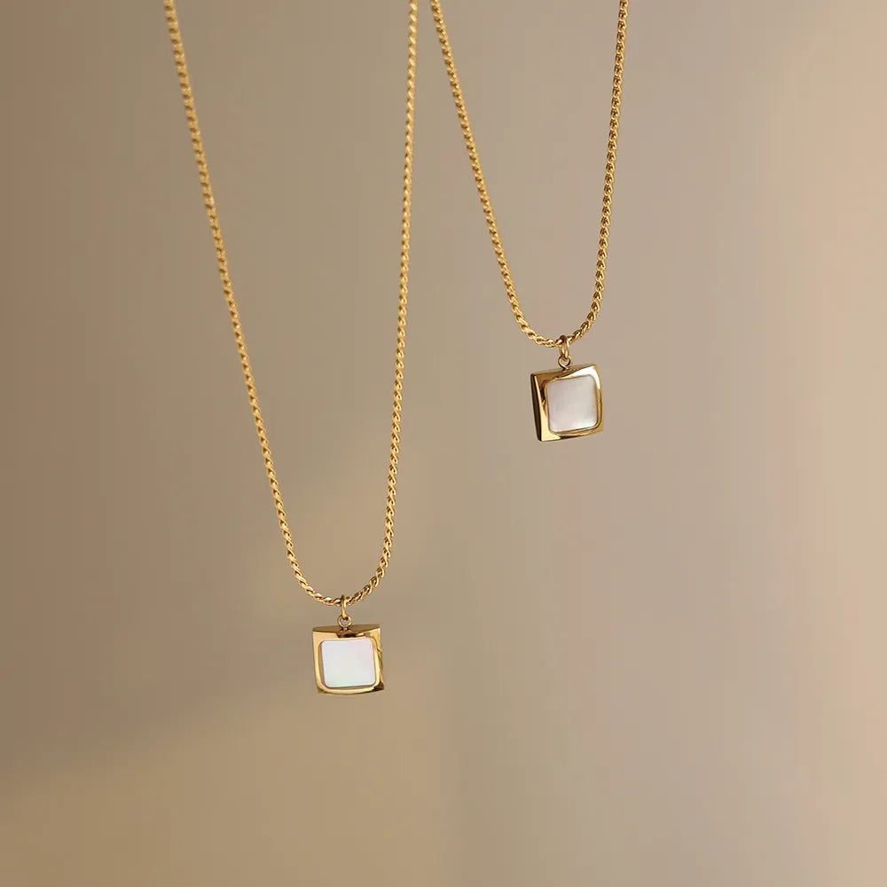 Gold-Plated Geometric Square Pendant Necklace