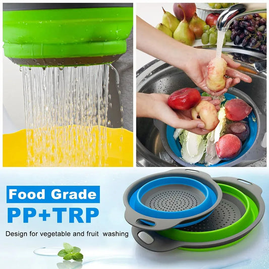 2pcs Silicone Round Folding Vegetable Washing Basket