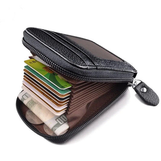 RFID-blockierende Herren-Geldbörse aus echtem PU-Leder: Reißverschluss mit mehreren Karten