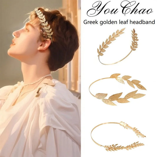 Greek Gold Leaf Headband for Women – Roman Goddess Bridal Crown Tiara