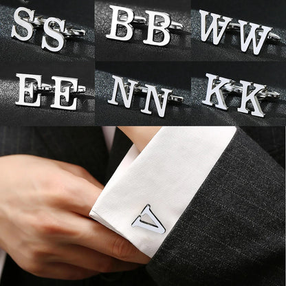A-Z Letters Silver Cufflinks for Men