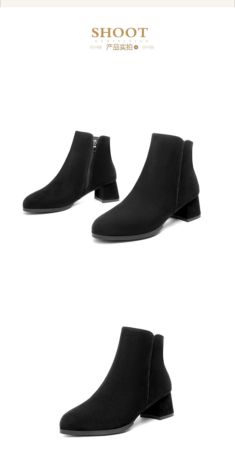 Women's Mid-Heel Wool Warm Ankle Boots