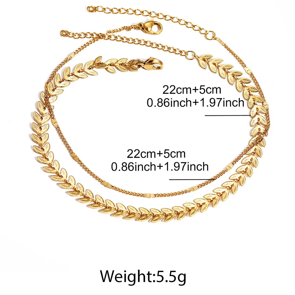 Waterproof Wheat Ear Chain Boho Anklet—Multi-Layer Gold Plated Non-Fading Non Tarnish Anklet