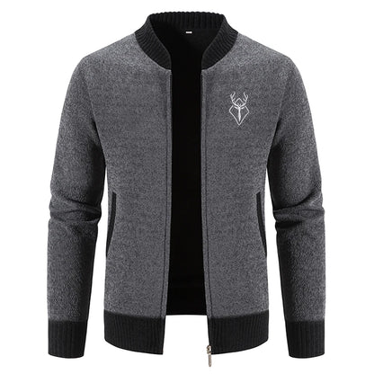 Men's Knitted Embroidered Warm Zipper Cardigan